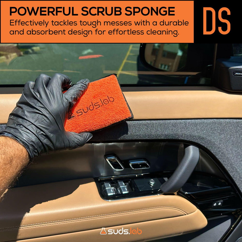 Suds Lab DS detailing scrub sponge with nylon face for tough scrubbing tasks.