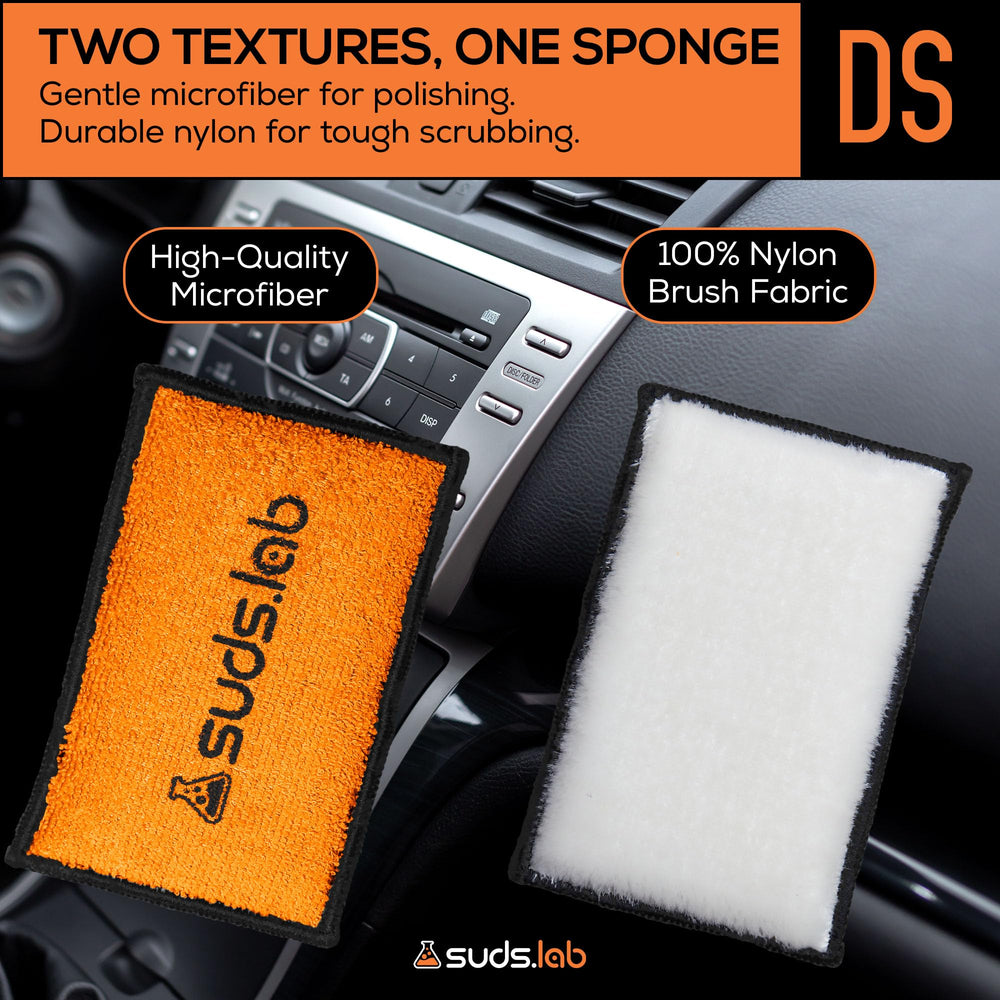 Suds Lab DS detailing scrub sponge delivers scratch-free cleaning on trims and interiors.