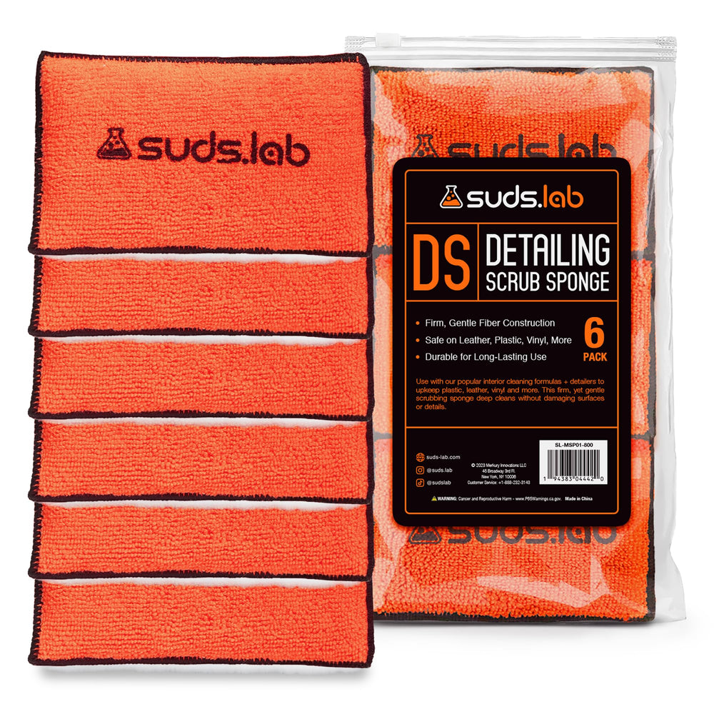 Suds Lab DS detailing scrub sponge with soft microfiber for gentle polishing.