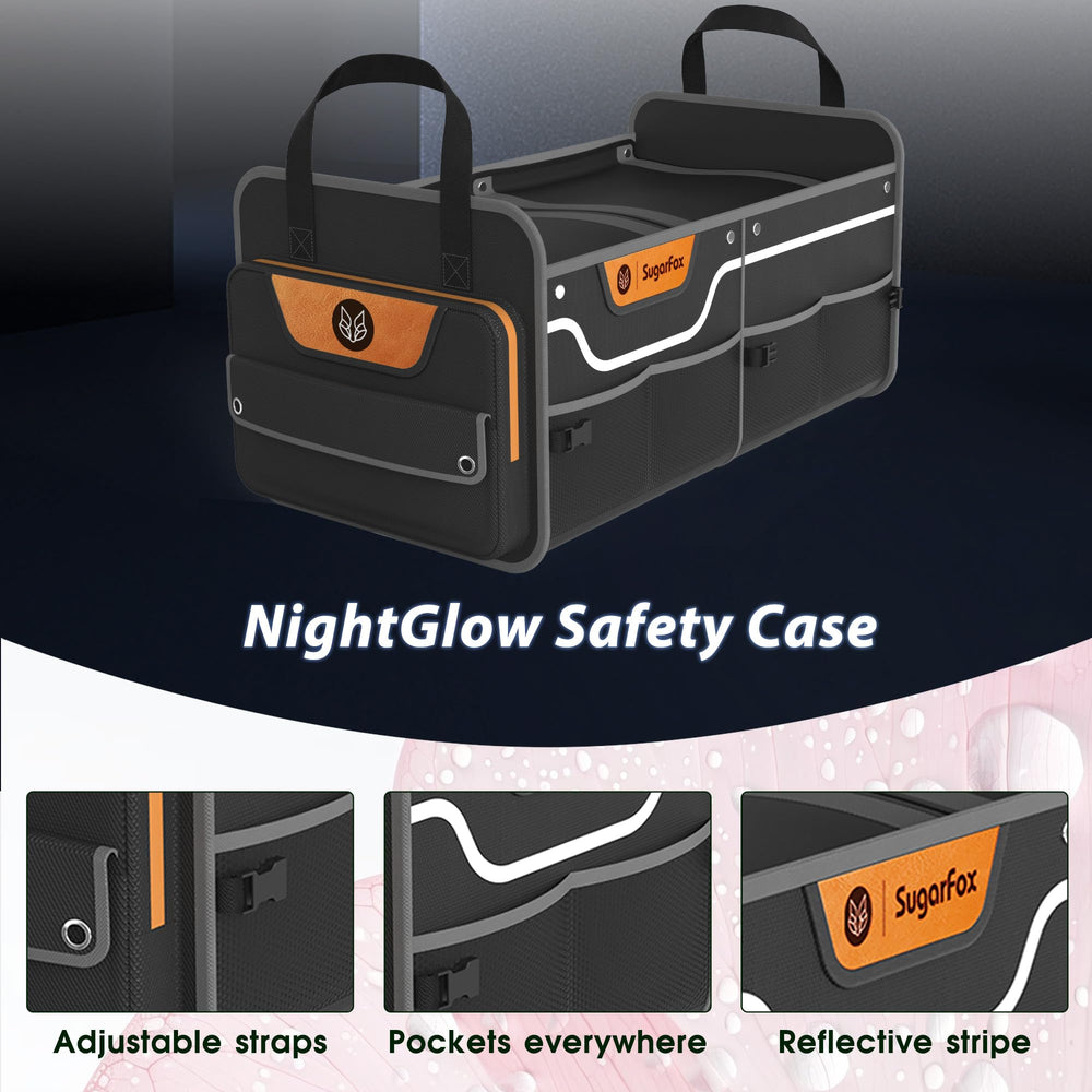 SugarFox trunk organizer with anti-slip base stabilizes cargo in the trunk.