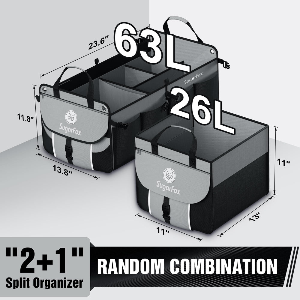 SugarFox trunk organizer showcases 360° reflective strips for safer night driving.