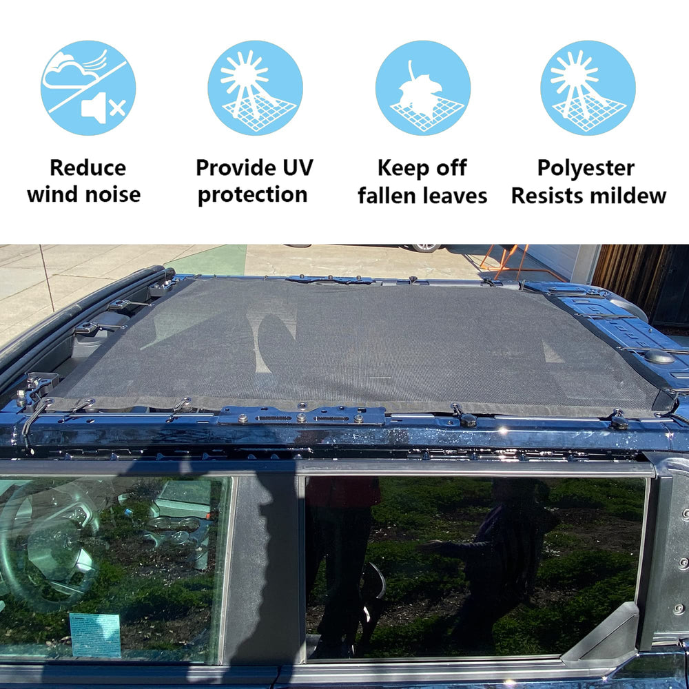 Sukemichi Ford Bronco sunshade rear view for quick removal.