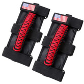 Sukemichi red roll-bar grab handles 2-pack for Jeep Wrangler provide secure grip.