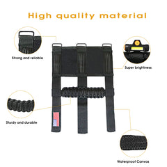 Velcro and magnetic installation options shown on Jeep interior.