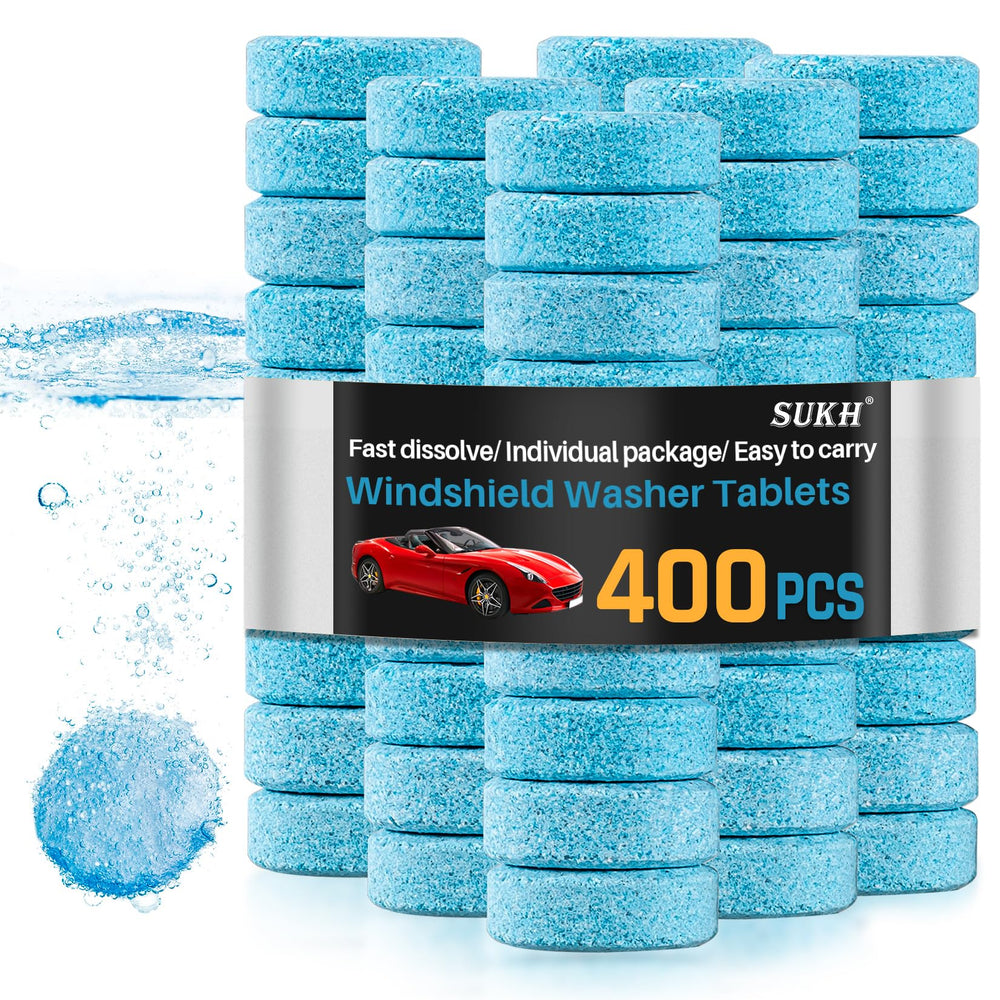 Sukh windshield washer tablet packaging shows compact, portable cleaning solution