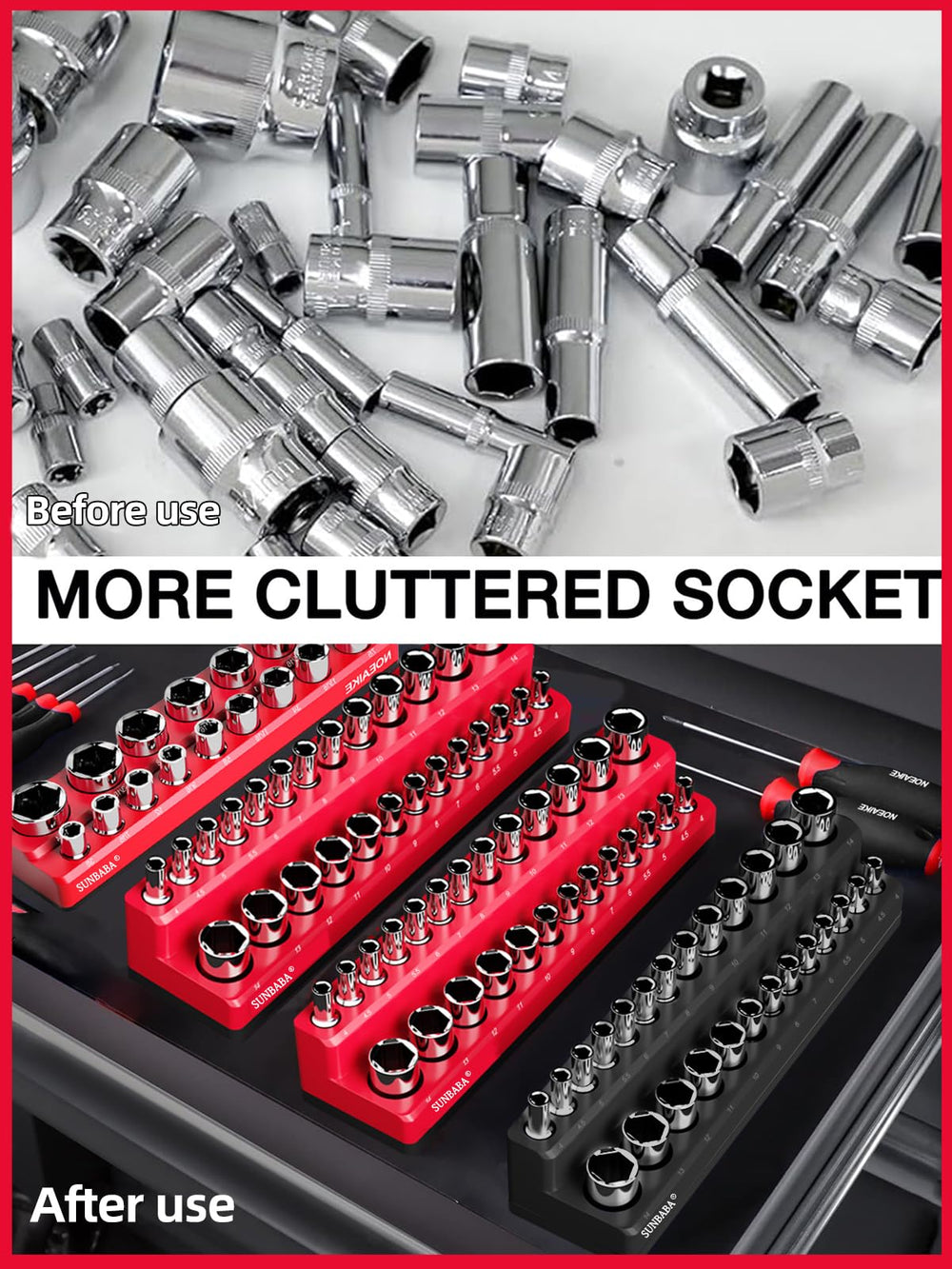 Sunbaba compact drawer storage saves space while keeping sockets organized.