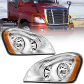 Sunhua Cascadia headlights with chrome housing, left driver side for improved nighttime visibility.