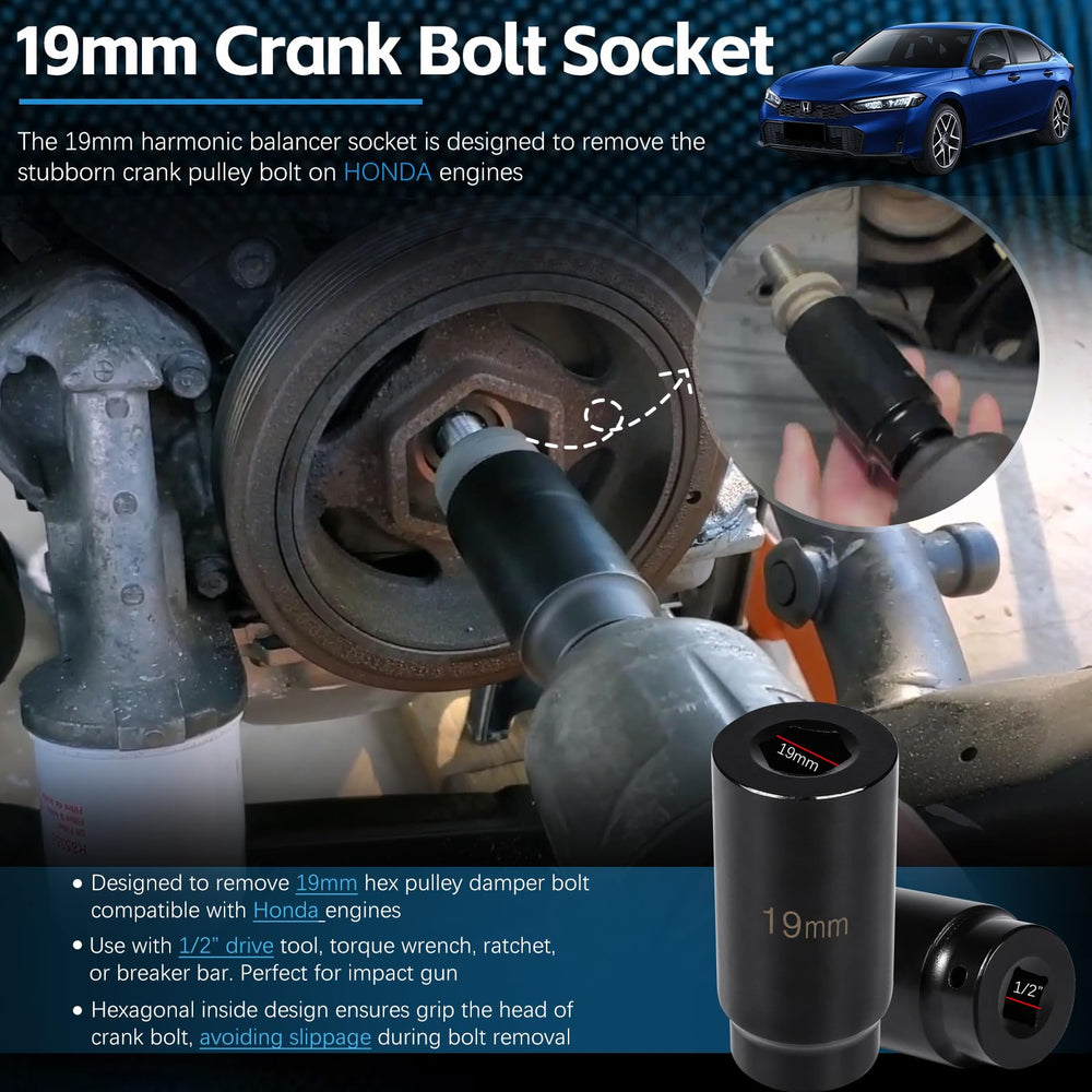 Sunluway 19mm crank bolt socket with precise head contact for secure engagement.