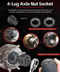 Sunluway 27353 four-lug socket aligns spindle nuts to prevent slippage during use