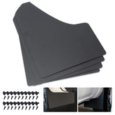 SUNPIE universal black mud flaps front view showing broad coverage against road spray.