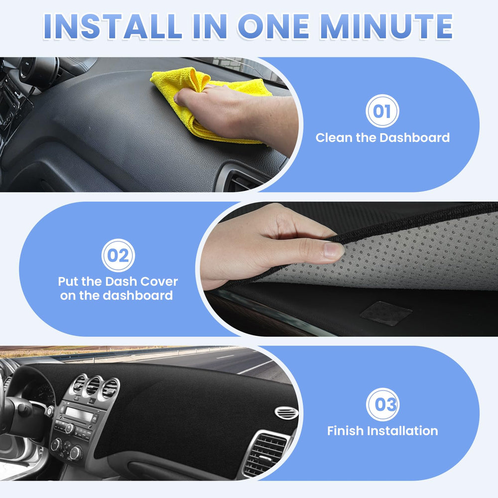 Sunsdrew dash cover with quick, easy installation steps.