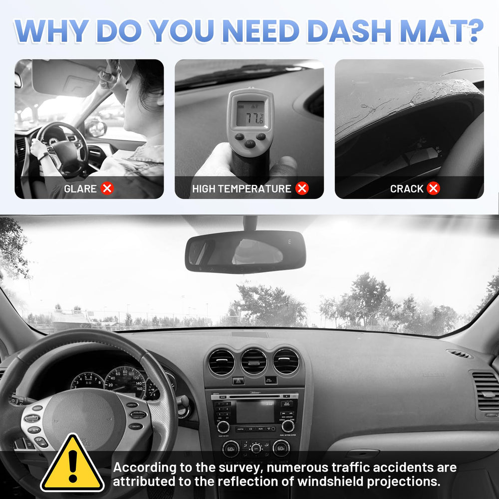Sunsdrew dash cover installed in car shows seamless fit on the Altima dash.