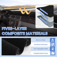 Sunsdrew suede-finish dash cover adds premium feel and cabin style.