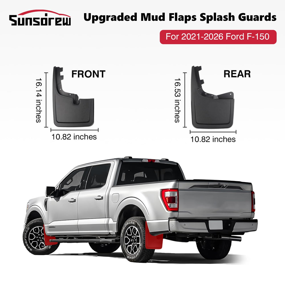 Sunsdrew F-150 mud flaps rear left reduce splatter on the rear tires.