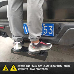 Sunshine Artisan hitch step enables access to truck beds and racks.