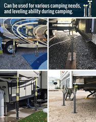 SUNSHINE FARMRE stabilizer jacks in use on a parked RV for reduced sway