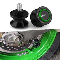 Super Vici 8MM swingarm spool installed on Ninja 400 enabling easy stand access