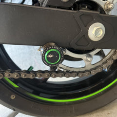 ZX-10R swingarm spool closeup showing durable finish