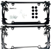 Superb LNF tropical palm tree license frame in chrome enhances front and rear vehicle styling