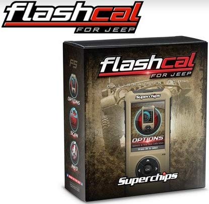 Superchips FlashCal F5 in-cab tuner displaying diagnostic readout in Jeep Wrangler