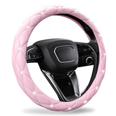 SuperKaKa pink steering wheel cover with crystal bling enhances interior luxury and grip.