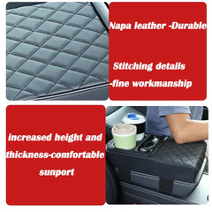 Elastic strap on Supin cushion keeps it secure without blocking the console