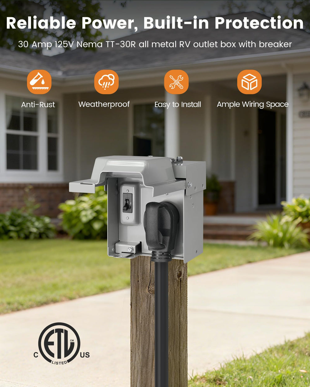 SURAIELEC weatherproof RV power box mounted on exterior wall