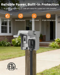 SURAIELEC weatherproof RV power box mounted on exterior wall