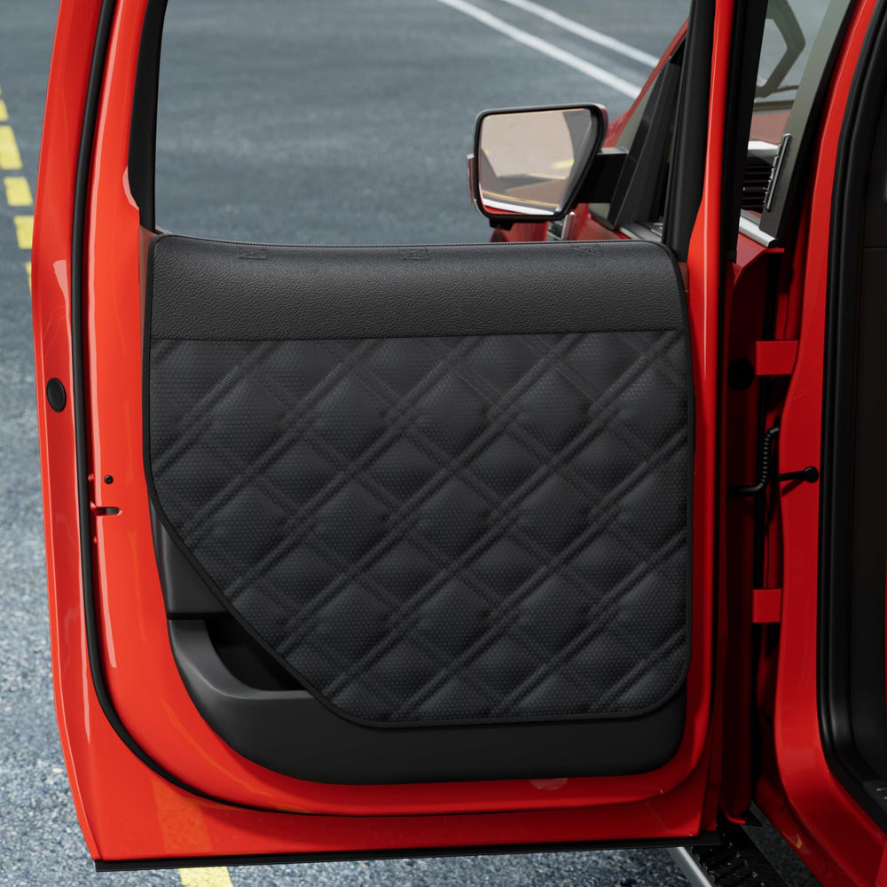 Surfcabin dog door protector for full-size SUVs shields door panels from paw scratches.