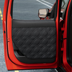 Surfcabin dog door protector for full-size SUVs shields door panels from paw scratches.