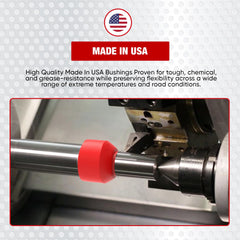 Code Red bushings from Suspension Dudes showing USA-made quality.