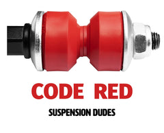 Close-up of Suspension Dudes front stabilizer link showing durable hardware.