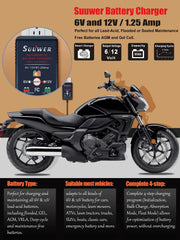 Suuwer 1.25-Amp charger LED indicators show charging status clearly
