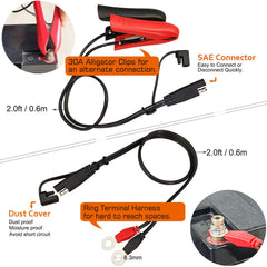 Suuwer charger supports AGM, Gel, LiFePO4 and lead-acid batteries for versatility.