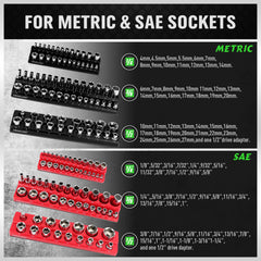Swanlake SAE magnetic socket organizer tray closeup shows red trays for fast identification.
