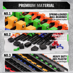 SWANLAKE 3/8-inch clip rail maintains mid-size sockets in order.
