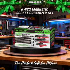 Swanlake socket organizer on workbench reduces clutter during projects.