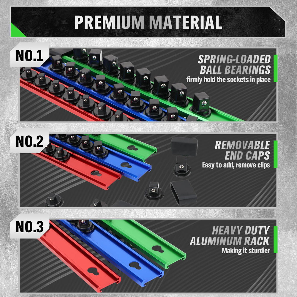SWANLAKE socket rail with 1-2 inch clips for larger sockets