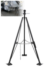 Swellisher fifth-wheel stabilizer gooseneck base provides steady support for parked RVs.