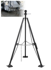 Swellisher fifth-wheel stabilizer gooseneck base provides steady support for parked RVs.