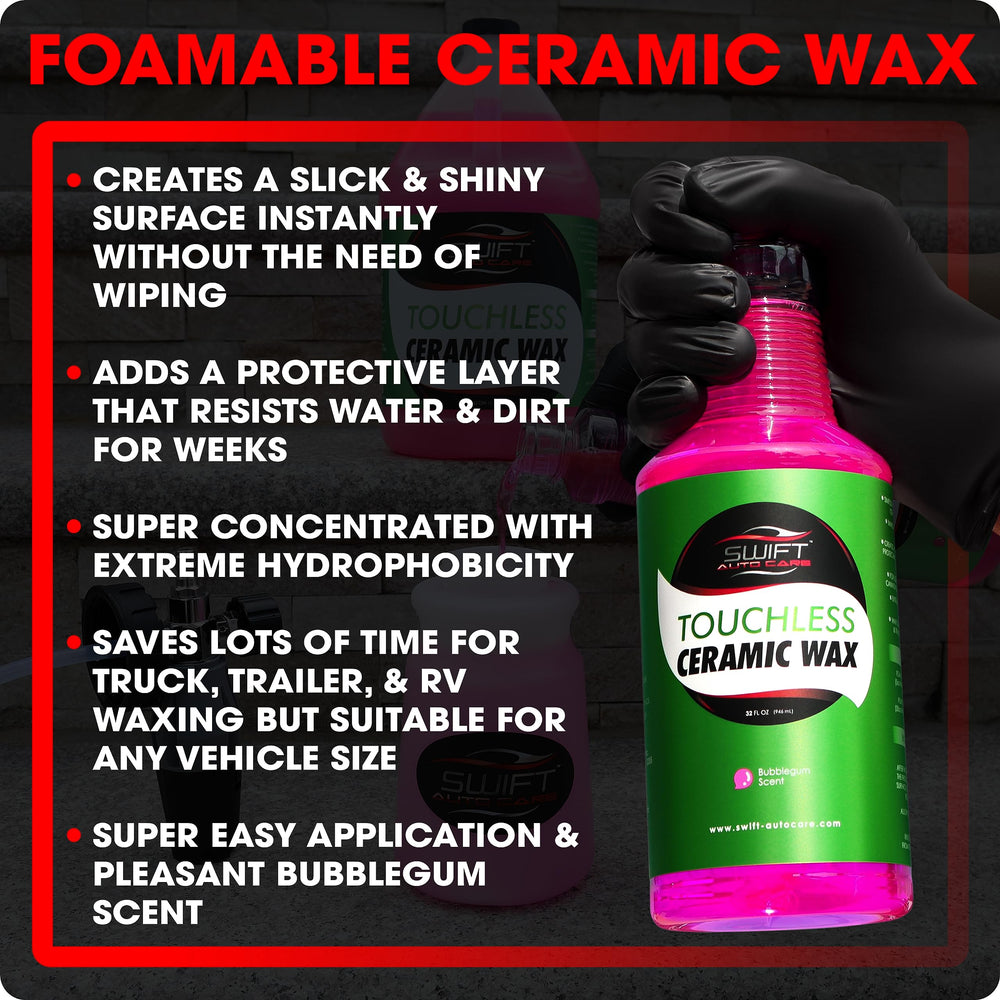Swift Touchless Ceramic Foam Wax foam cannon application highlights quick, even coating