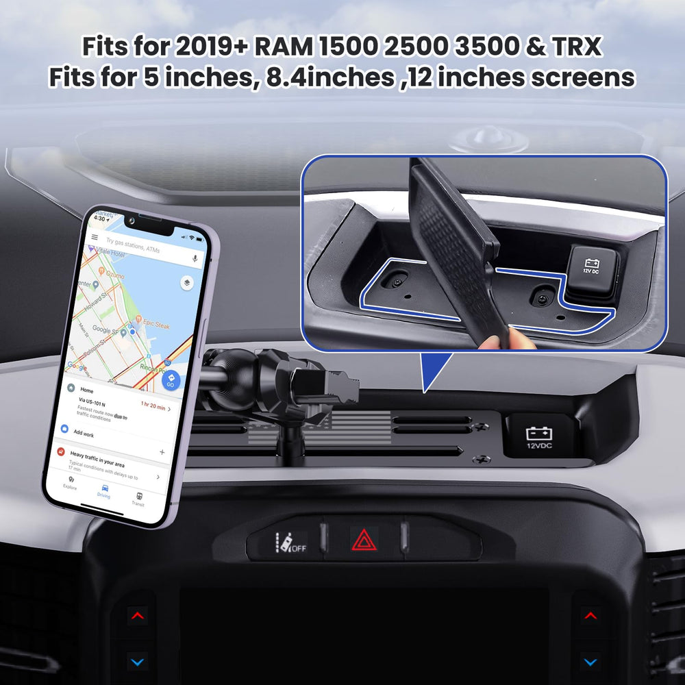Ram dash mount by SwiftGaze with OEM screw-hole fit for no-drill installation