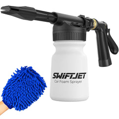 SwiftJet foam gun pour demonstrating even, gentle foam for clean surfaces