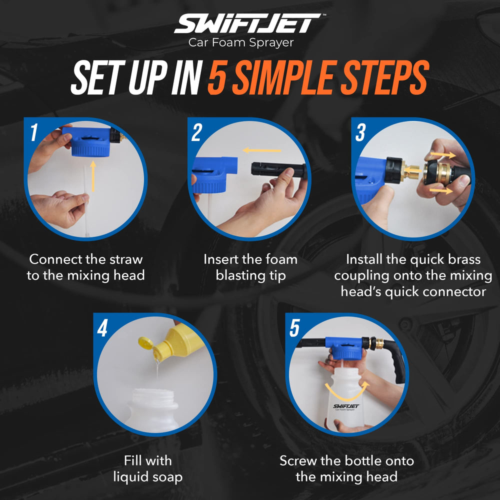 SwiftJet foam spray settings six provide versatile cleaning for any vehicle.