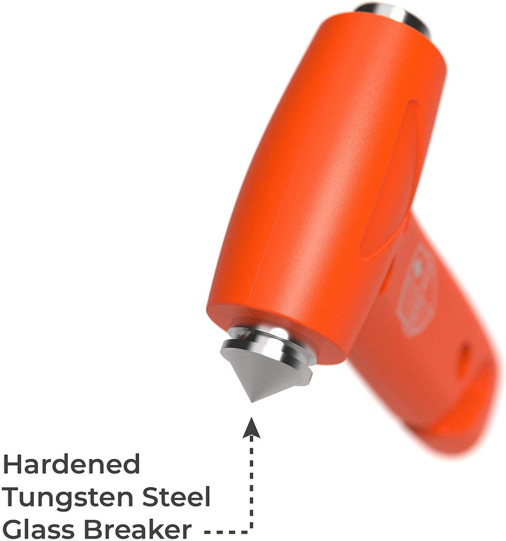 Swiss Safe 5-in-1 car safety hammer grip close-up showing ergonomic handle.
