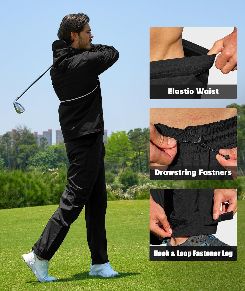 SWISSWELL rain suit in action at golf or fishing shows versatility and comfort.