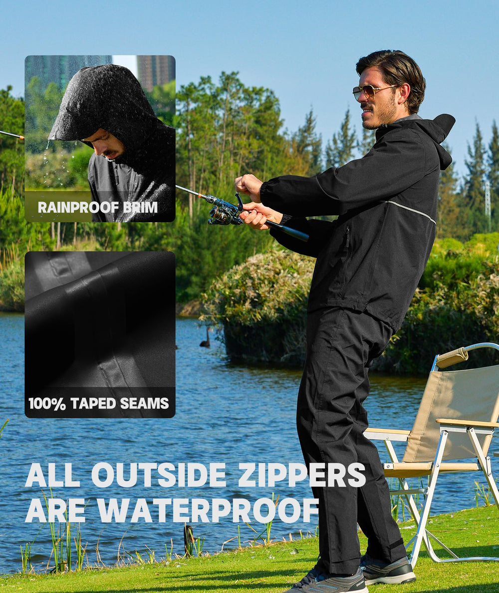 SWISSWELL rain suit jacket with reflective stripe enhances visibility in low light.