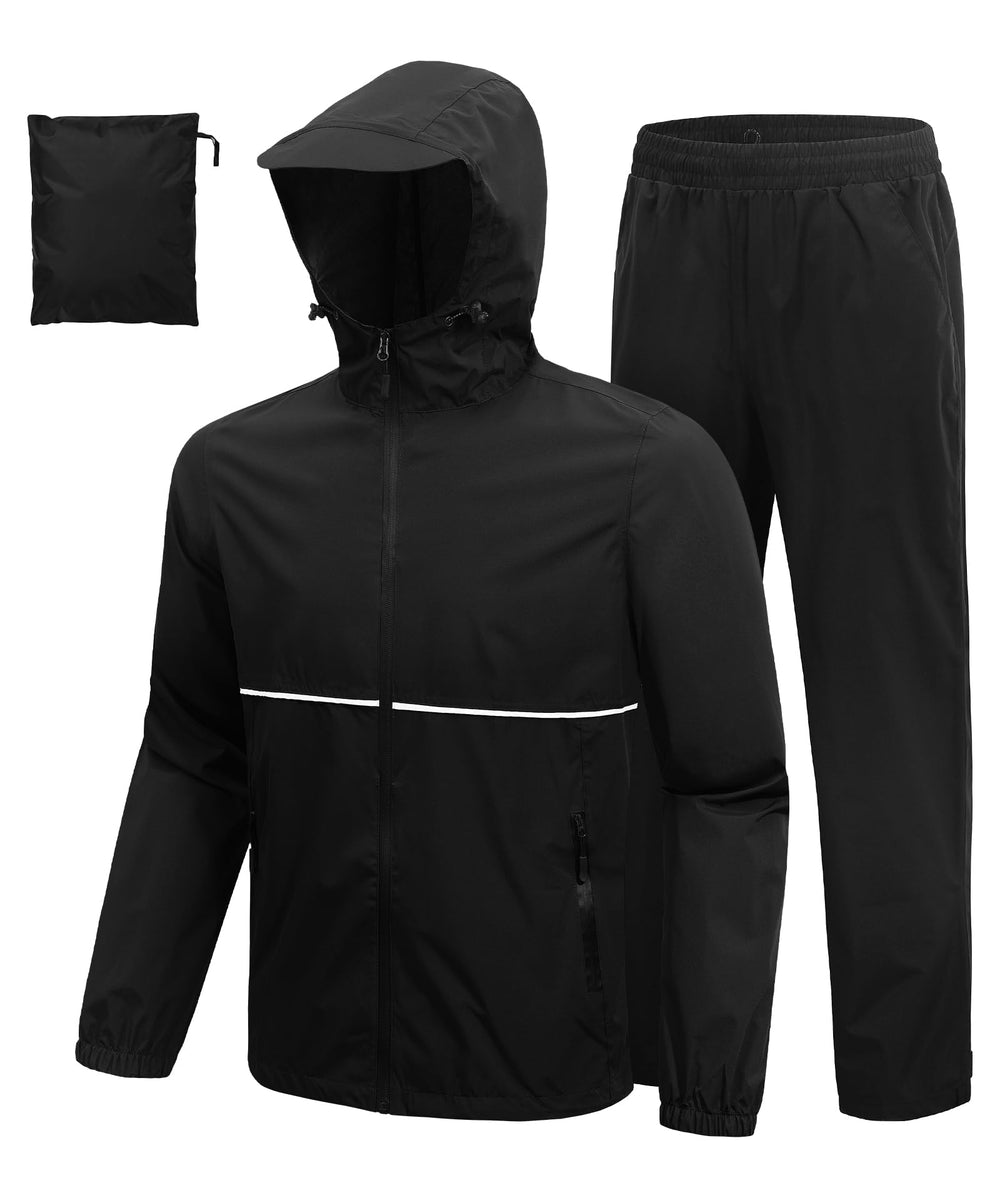 SWISSWELL rain suit jacket with waterproof hood provides all-day rain protection for outdoor activities.