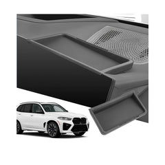 SXCY BMW X5 dashboard tray front view showing seamless fit behind the screen