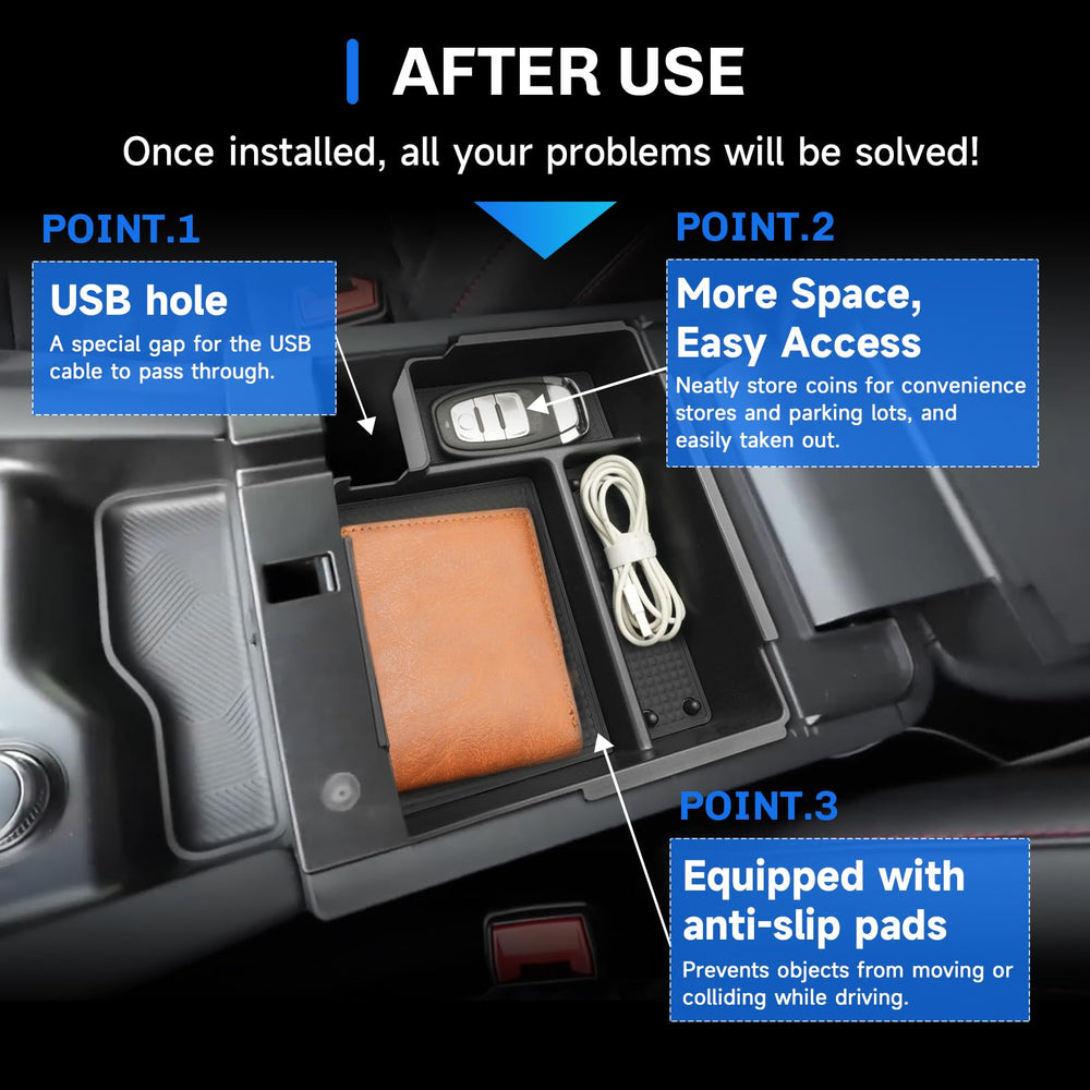 SXCY Explorer console tray highlights durable ABS construction with a sleek black finish